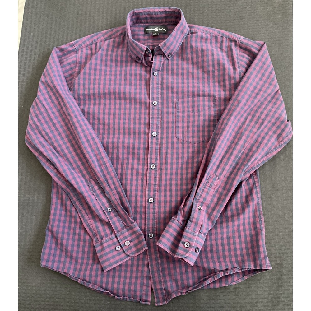 Beverly Hills Polo‎ Club Shirt Men's Large Purple Blue Plaid Button Down Casual
